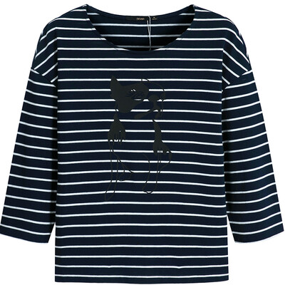 

Semir Women&39s round necklace cartoon print seven-point sleeve shirt T-shirt 19316010902 blue&white tone M