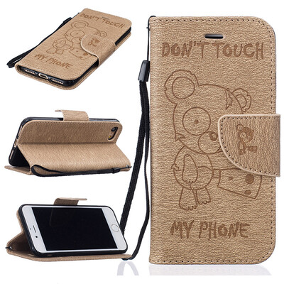 

Gold Bear Style Embossing Classic Flip Cover with Stand Function and Credit Card Slot for IPHONE 7