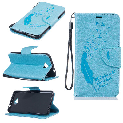 

Light blue Feathers and birds Style Embossing Classic Flip Cover with Stand Function and Credit Card Slot for Microsoft Lumia N650