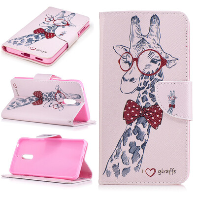 

Giraffe Design PU Leather Flip Cover Wallet Card Holder Case for Nokia 6