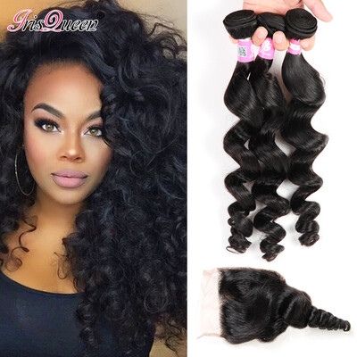 

7A Malaysian Loose Wave With Closure Malaysian Hair With Closure Hair Bundles With Lace Closure 3 Bundles Human Hair With Closure