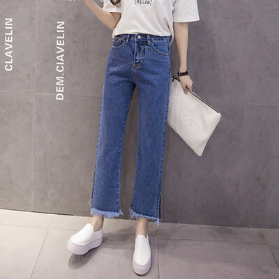 

Long Yue Women&39s loose micro-horn jeans trousers open fork straight straight nine pants LWKN173310 dark blue
