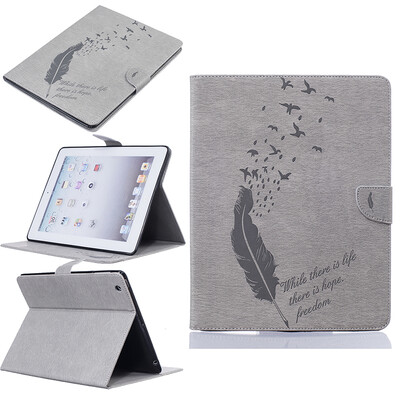

Gray feathers Style Embossing Classic Flip Cover with Stand Function and Credit Card Slot for iPad 4