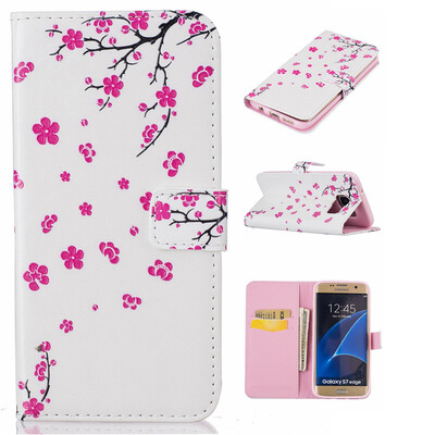 

peach blossom Design PU Leather Flip Cover Wallet Card Holder Case for SAMSUNG Galaxy S7 Edge