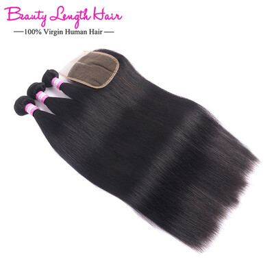 

Brazilian Virgin Hair With Closure 100% Human Hair Weave 3 Bundles With Lace Closure Brazilian Straight Hair With Closure