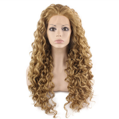 

26inch Long Curly Ash Blonde Heat Resistant Fiber Hair Natural Lace Front Wig