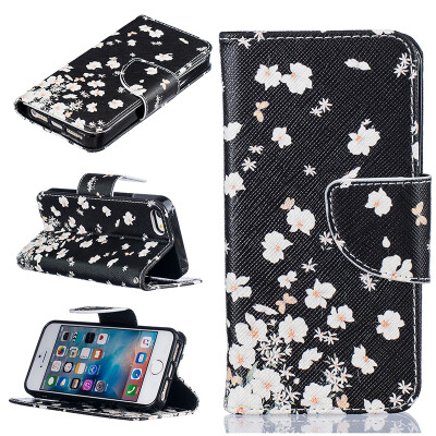 

Small white flowers Design PU Leather Flip Cover Wallet Card Holder Case for IPHONE 5/5S/5SE