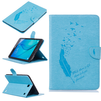 

Light blue feathers Style Embossing Classic Flip Cover with Stand Function and Credit Card Slot for SAMSUNG GALAXY Tab A 8.0 T350