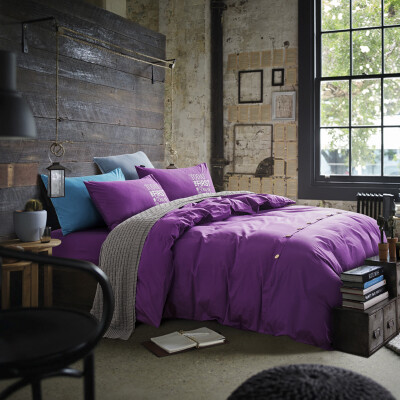 

Yi Er Man suite home textile four-piece cotton button models cotton solid color kit 15 m&18 m bed universal quilt bed sheets mysterious purple