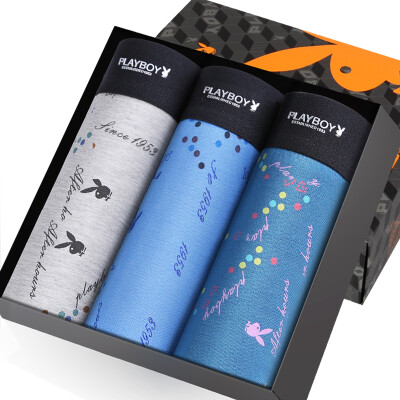 

Playboy Мужское нижнее белье Нижнее белье Мужские брюки для брюк Breathable Напечатанные четыре штаны 3 Подарочные пакеты Серый Синий Синие Чернила Синий Комплект XL