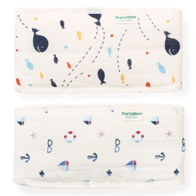 

PurCotton infant belly gauze 55x12cm 2pieces bag blue cotton whale