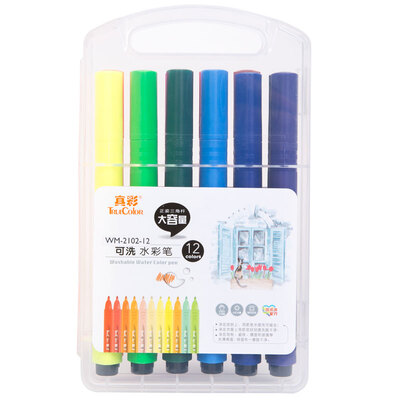 

True color Truecolor WM-2102-12 large triangular PP PP boxed watercolor pen 12 color 2 boxes