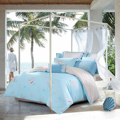

Mercury Home Textiles MERCURY Bedding Four-piece Cotton Cotton Twill Print Quilt Bed Sheet Ocean Songs Plus Double 18m Bed
