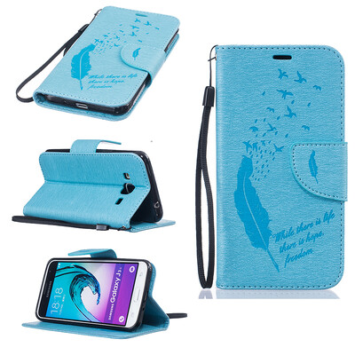 

Light blue Feathers and birds Style Embossing Classic Flip Cover with Stand Function and Credit Card Slot for SAMSUNG Galaxy J3 2016/J310