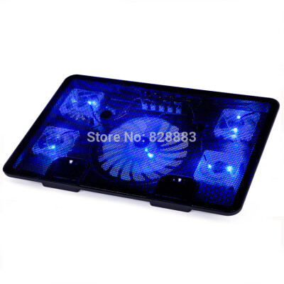 

Notebook cooling pad Blue LED Laptop Cooler 5 Fans 2 USB Port Stand Pad for Laptop 10-17" PC usb cooler for notebook +USB Cord