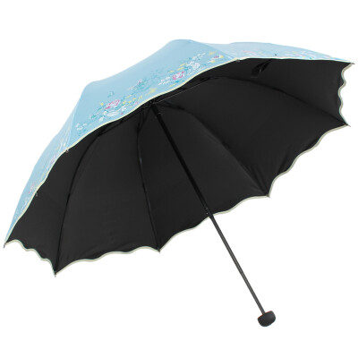 

【Jingdong Supermarket】 Paradise umbrella perfect travel mercerized velvet black silk silk twisted three fold mushroom princess sunny umbrella umbrella blue 33190E