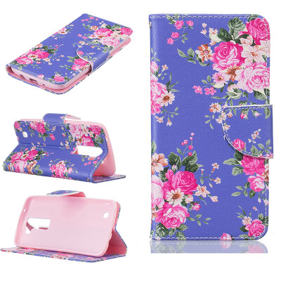 

Purple flowers Design PU Leather Flip Cover Wallet Card Holder Case for LG K7/K8