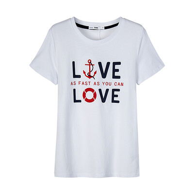 

Semir T-shirt short-sleeved T-shirt female round neck shirt embroidery printing student 12216000011 bleached