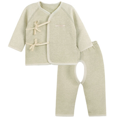 

Xin Song baby color cotton warm suit neonatal autumn and winter warm color cotton underwear shirt pants suit natural green D158D80