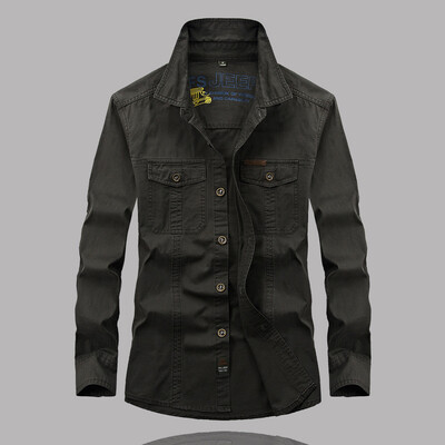 

High quality Men Shirt Solid Casual Button-down Long Sleeve Shirts 100% Cotton Clothing