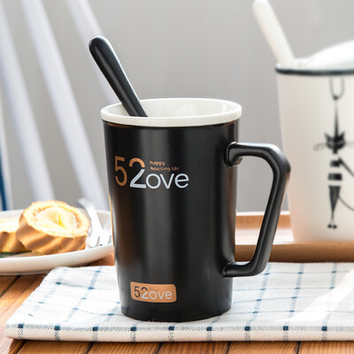 

Porcelain soul ceramic with lid with spoon cups simple coffee cups large capacity creative personality couple cups cups 52ove long black sets of cups