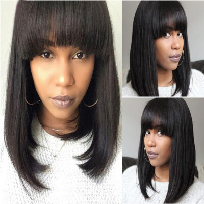 

Glueless lace front human hair bob wig with bang Brazilian short lace front wig for black women