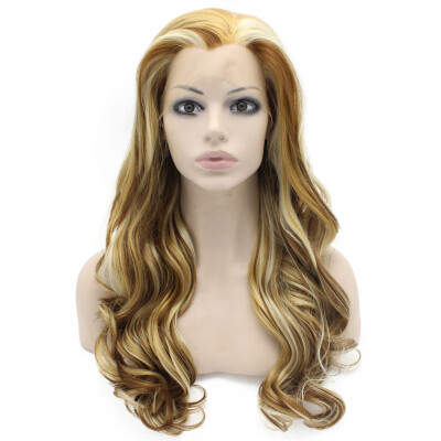 

Long Wavy Highlight Blonde Heat Friendly Fiber Hair Lace Front Wig Natural