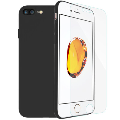 

[Shell фильм набор] ESCASE Apple iPhone8 / 7 Plus мобильный телефон оболочки черный силиконовый чехол для защиты от падения, чтобы отправить закаленную пленку