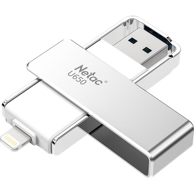 

Netac U650 64G Apple phone U disk USB30 Apple official MFi certification dual interface mobile computer with two-way rotary encryption protection silver white