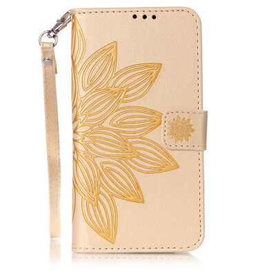 

Golden Flower Design PU Leather Flip Cover Wallet Card Holder Case for SAMSUNG J710