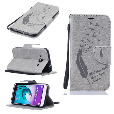 

Gray Feathers and birds Style Embossing Classic Flip Cover with Stand Function and Credit Card Slot for SAMSUNG Galaxy J3 2016/J310