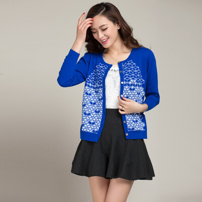 

MAZOE hit color three-dimensional box checkered jacquard round collar fashion knit cardigan Z1110 orange red