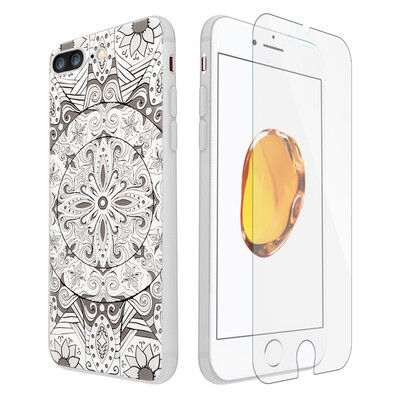 

Shell film set ESCASE iPhone8 7 Plus mobile phone case protective cover cartoon relief series to send the film for Apple 8 7plus mobile phone Han Ting white jade