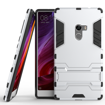 

Silver Slim Robot Armor Kickstand Shockproof Hard Rugged Rubber Back Case For XIAOMI MIX