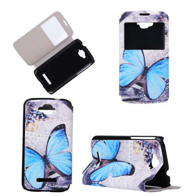 

Blue Butterfly Design Кожа PU откидной крышки Кошелек для карты памяти Чехол для Alcatel One Touch Pop C7