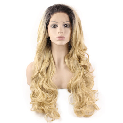 

Iwona Synthetic Hair Lace Front Long Wavy Two Tone Blonde Ombre Wig