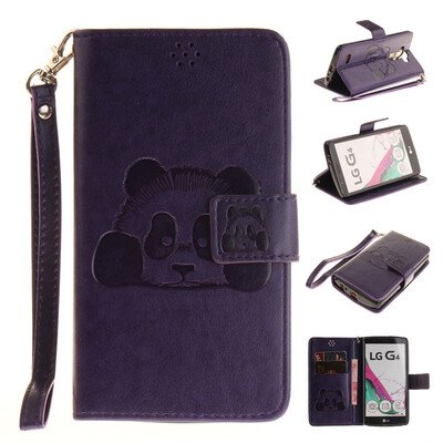 

Purple Panda Style Embossing Classic Flip Cover with Stand Function and Credit Card Slot for LG G4