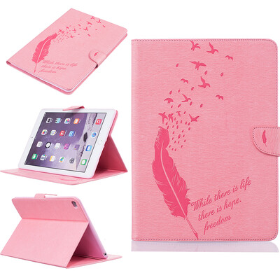

Pink feathers Style Embossing Classic Flip Cover with Stand Function and Credit Card Slot for iPad Air 2/iPad 6