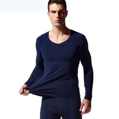 

Han Cai HACAI mens thermal underwear thin section V-neck modal cotton thermal underwear set Baolan 175\100 XL
