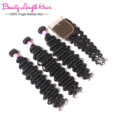 

Malaysian Deep Wave with Closure 3 Bundles Malaysian Virgin Hair with Closure Deep Curly with Lace Closure