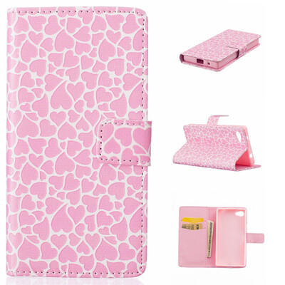 

Lovely Heart Design PU Leather Flip Cover Wallet Card Holder Case for SONY Xperia Z5 CompactMini