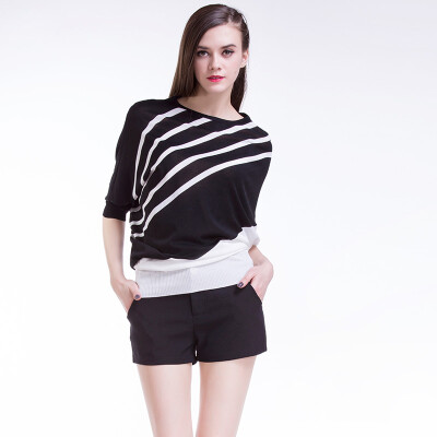 

TMi Mystery Women&39s Spring Korean Horizontal Striped Asymmetric Knitwear 161063 Black&White