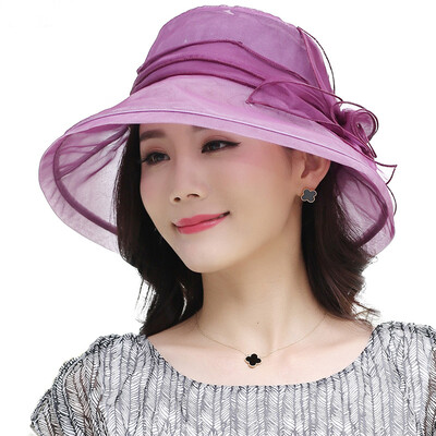

Lan Shiyu M0550 shade female hat silk summer Korean version of sunscreen big along the mulberry silk hat sun hat sweet powder