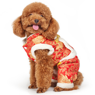 

Huapeng Pet hoopet dog clothes autumn&winter puppies than bear VIP teddy clothes double thick four feet Tangzhuang red