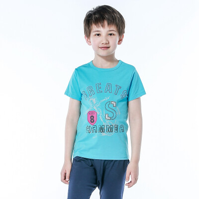 

Red bean (Hodo) children's suit male summer short-sleeved cartoon English alphabet printing home service HD5217 lake blue 110