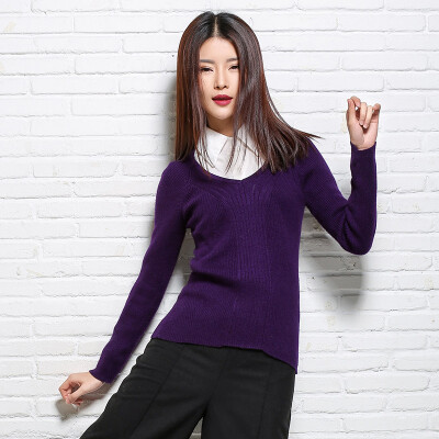 

Velvet world good color long-sleeved V-neck sweater Slim sweater R1113 deep purple