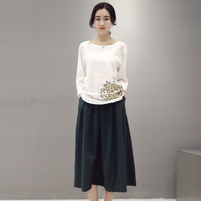 

Siba homes 2017 autumn wild loose collar long sleeves large size temperament skirt suit S71R0564A1213M on the white under the green