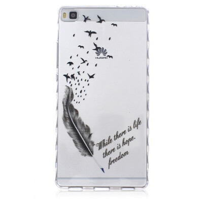 

Feathers&birds Pattern Soft Thin TPU Rubber Silicone Gel Case Cover for HUAWEI P8