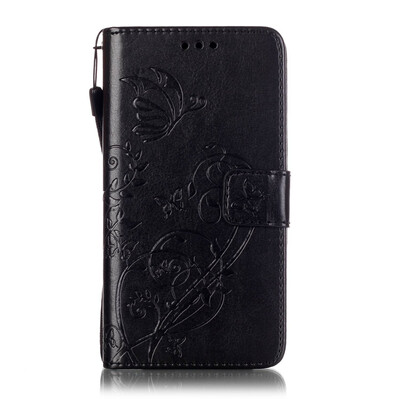 

Black Flower Design PU Leather Flip Cover Wallet Card Holder Case for NOKIA N640