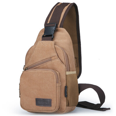 

Simu SIMU chest bag shoulder bag Messenger bag simple fashion canvas bag multi-functional pockets can put ipad mini 1611 brown